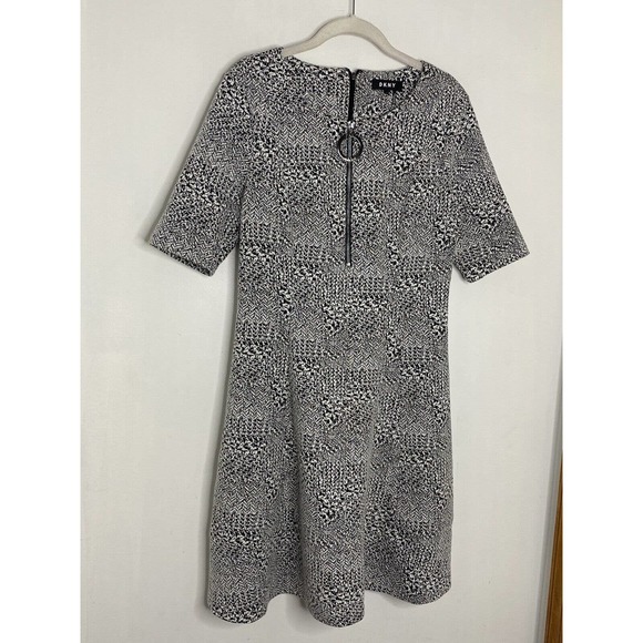DKNY Women's Knit Short Sleeve Zip Front A Line Fit & Flare Dress Size 10 M2 - Picture 2 of 6